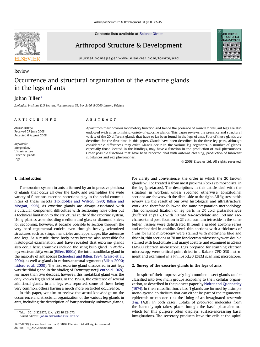 Occurrence and structural organization of the exocrine glands in the legs of ants