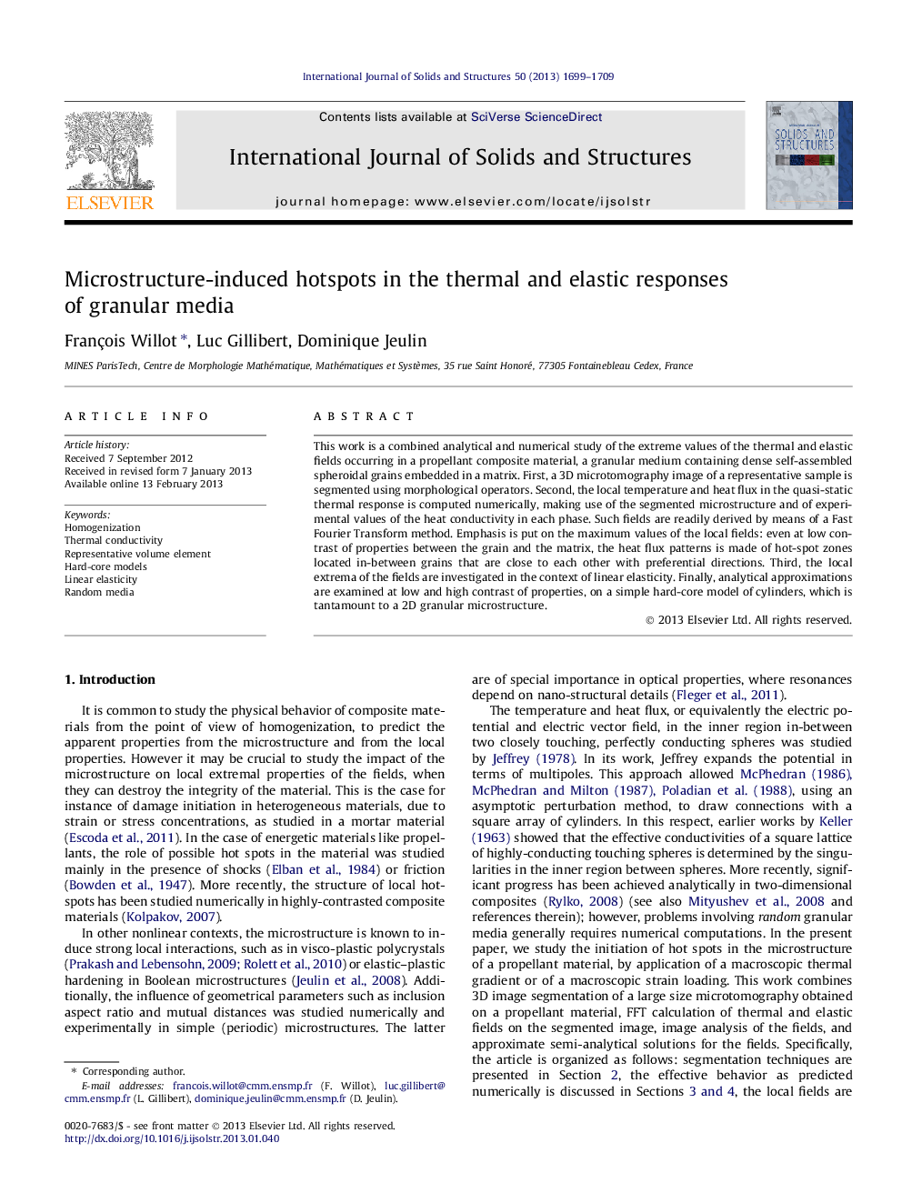 عکس صفحه اول مقاله: Microstructure-induced hotspots in the thermal and elastic responses of granular media Microstructure-induced hotspots in the thermal and elastic responses of granular media