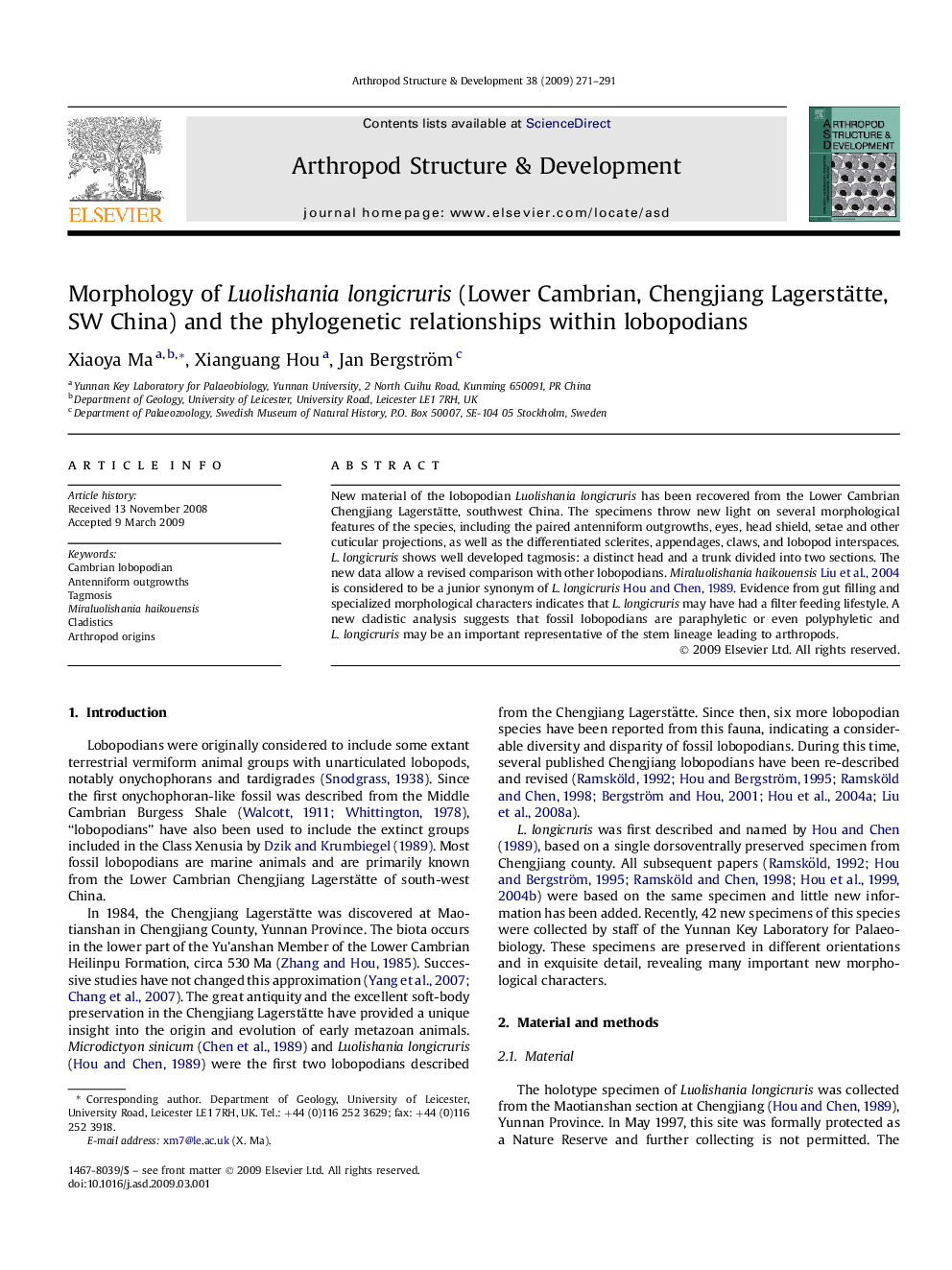 Morphology of Luolishania longicruris (Lower Cambrian, Chengjiang Lagerstätte, SW China) and the phylogenetic relationships within lobopodians