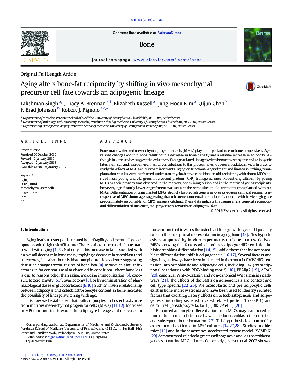 Aging alters bone-fat reciprocity by shifting in vivo mesenchymal precursor cell fate towards an adipogenic lineage