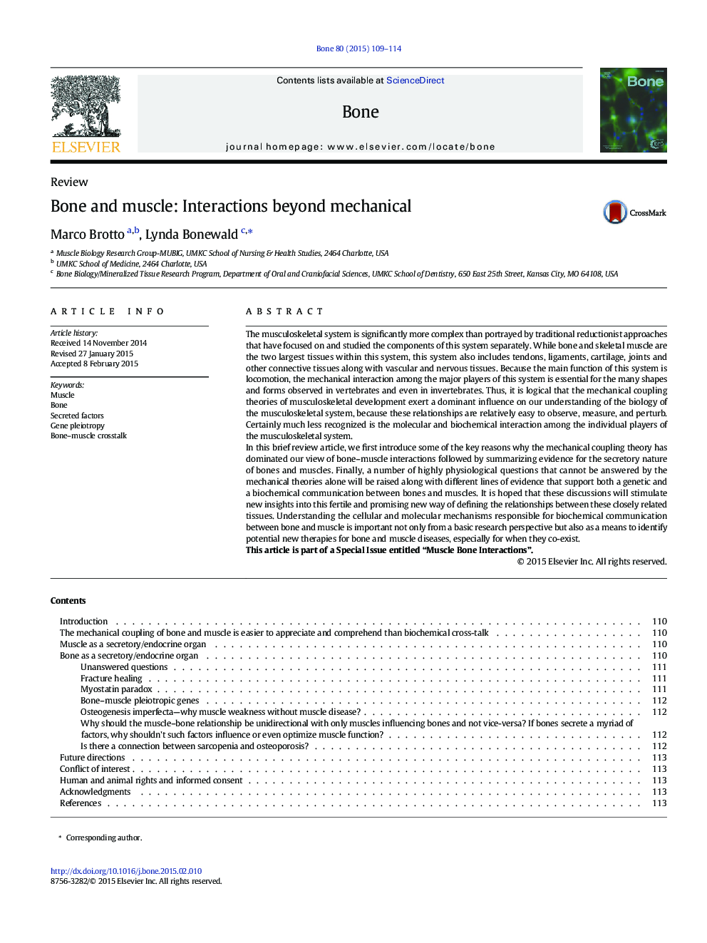 Bone and muscle: Interactions beyond mechanical