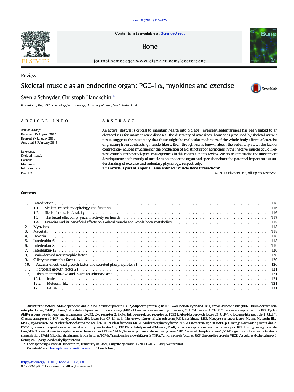 Skeletal muscle as an endocrine organ: PGC-1α, myokines and exercise