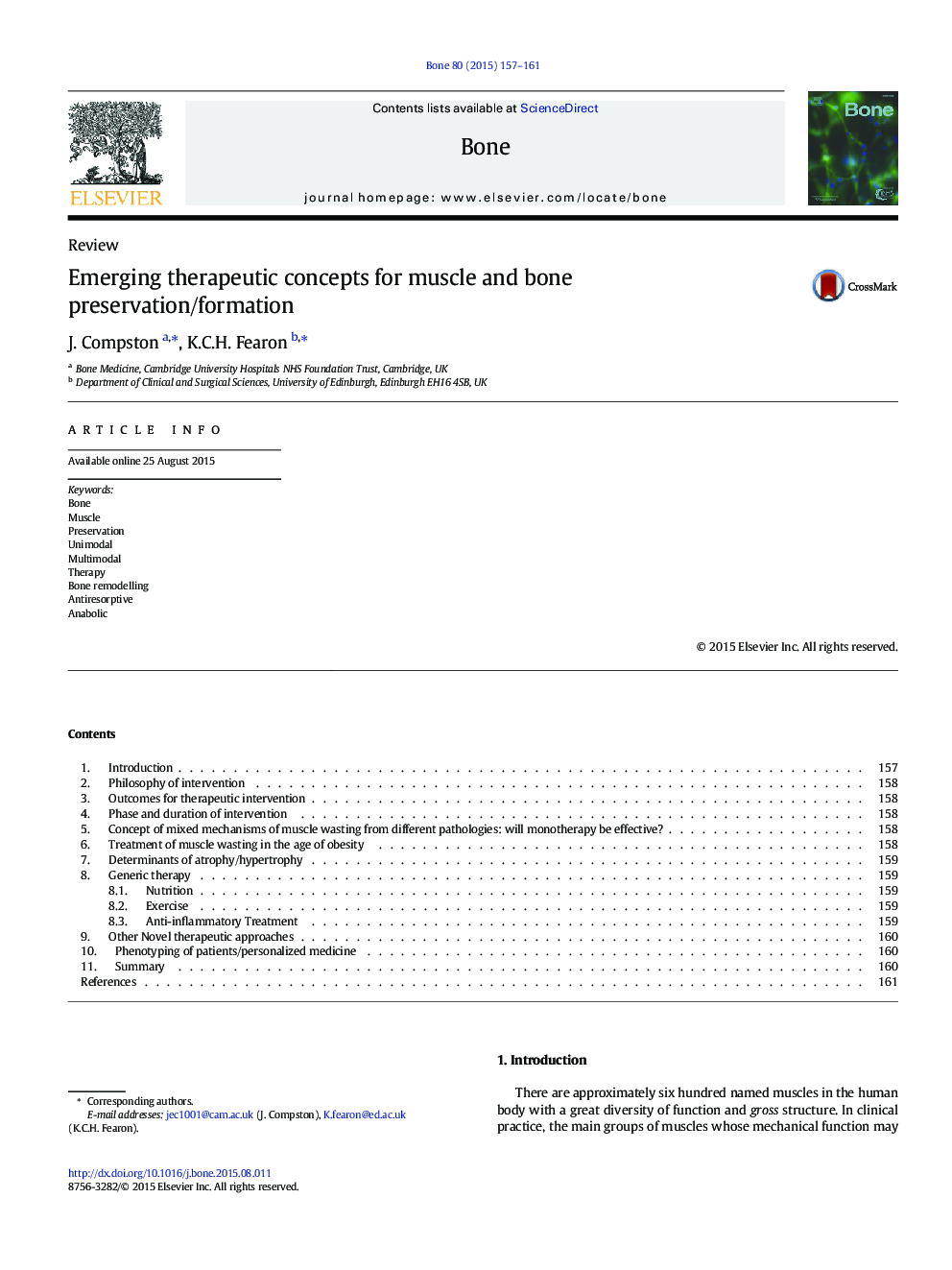 Emerging therapeutic concepts for muscle and bone preservation/formation