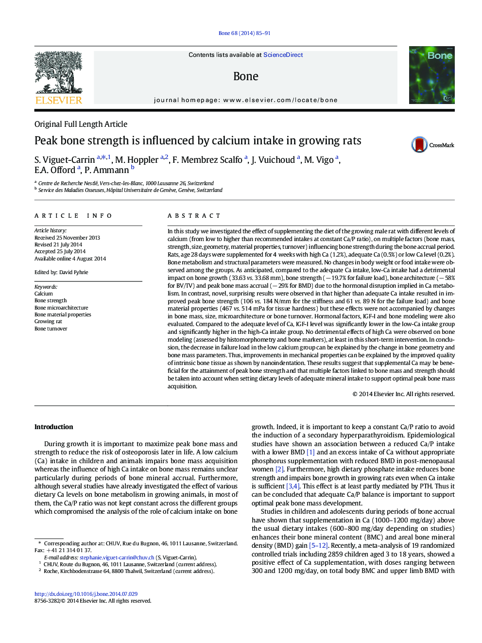 Peak bone strength is influenced by calcium intake in growing rats