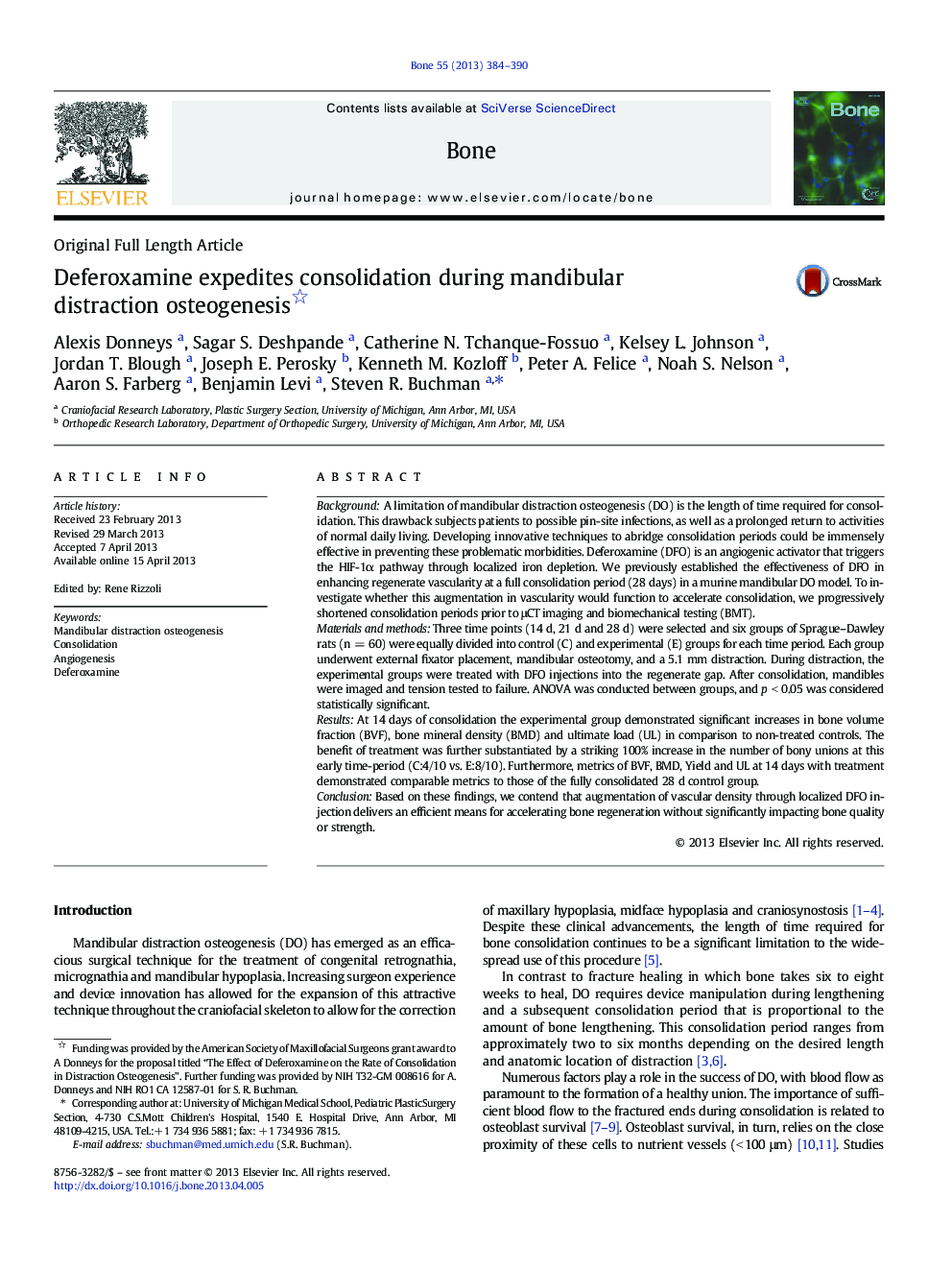 Deferoxamine expedites consolidation during mandibular distraction osteogenesis 