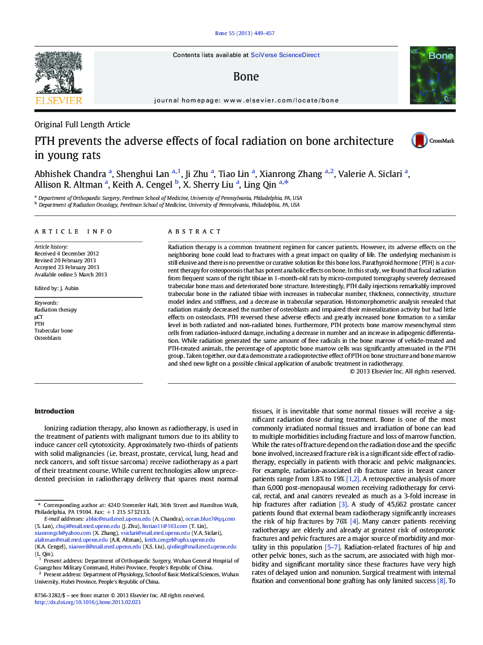 PTH prevents the adverse effects of focal radiation on bone architecture in young rats