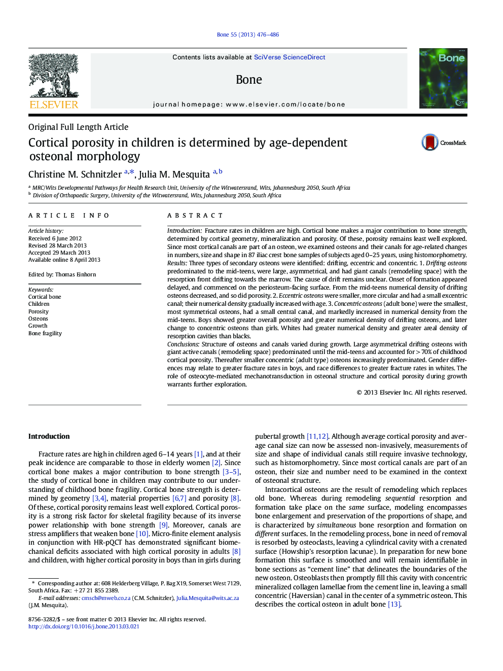 Cortical porosity in children is determined by age-dependent osteonal morphology