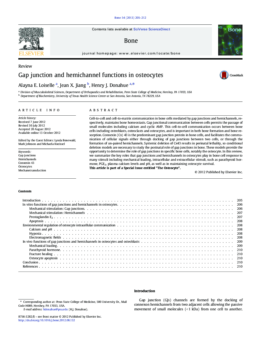 Gap junction and hemichannel functions in osteocytes