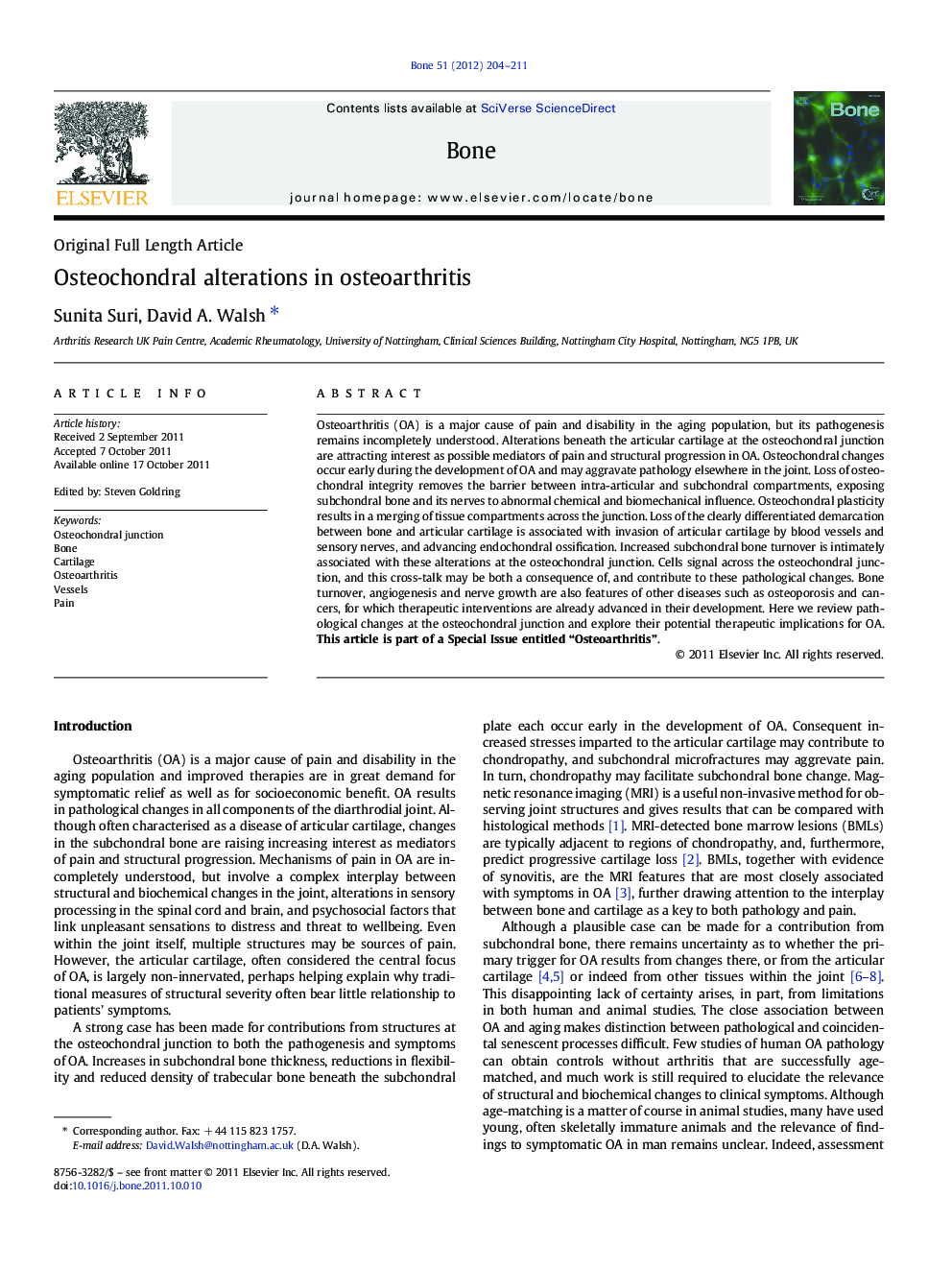 Osteochondral alterations in osteoarthritis