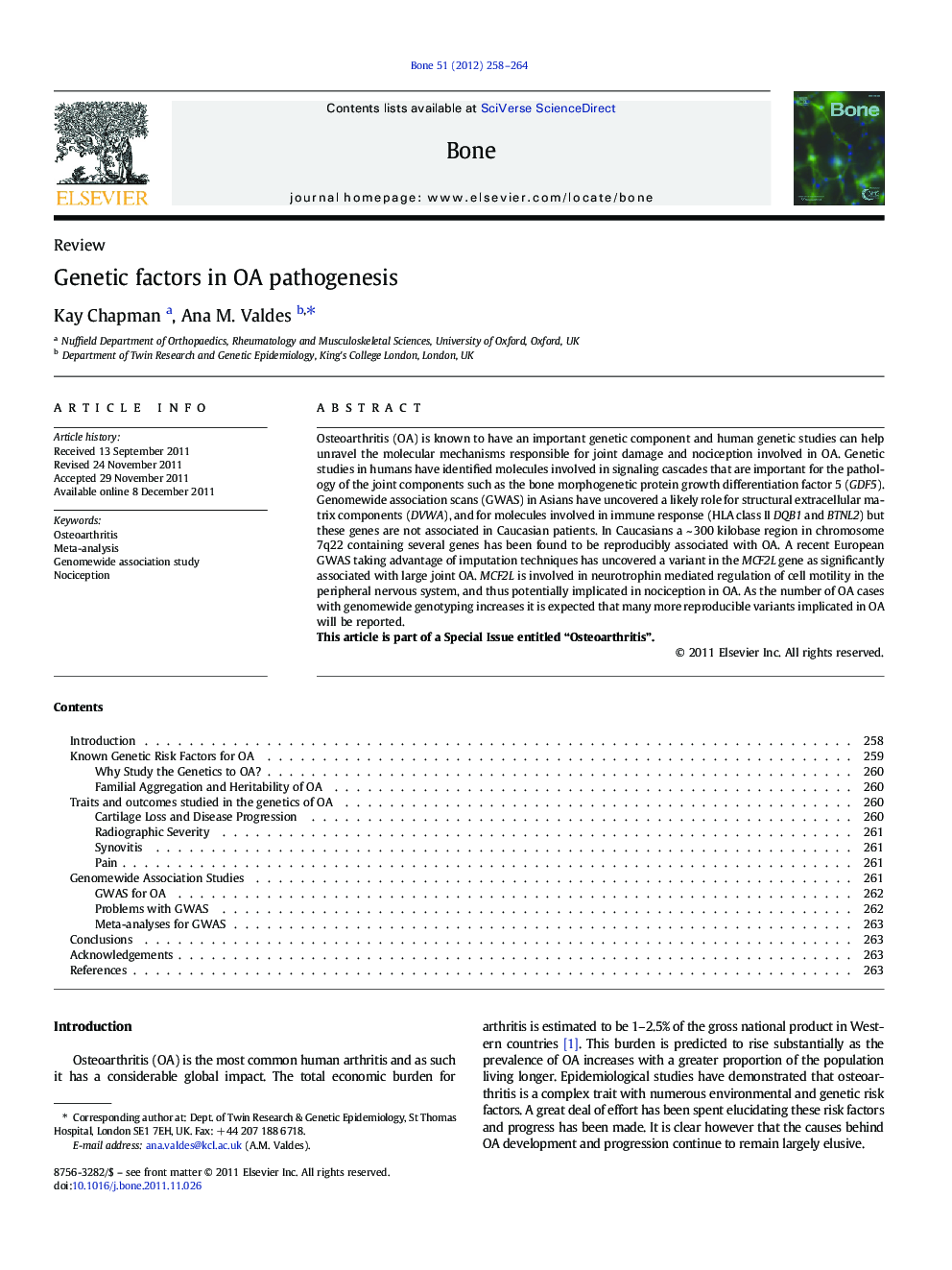 Genetic factors in OA pathogenesis