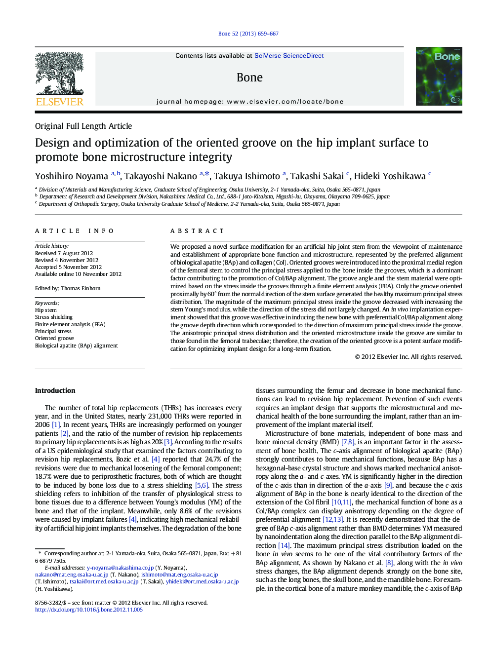 Design and optimization of the oriented groove on the hip implant surface to promote bone microstructure integrity