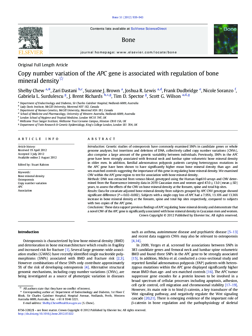 Copy number variation of the APC gene is associated with regulation of bone mineral density 