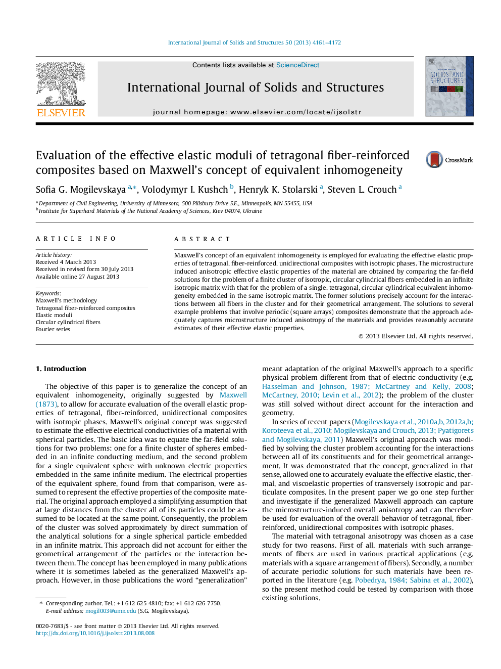 Evaluation of the effective elastic moduli of tetragonal fiber-reinforced composites based on Maxwell’s concept of equivalent inhomogeneity