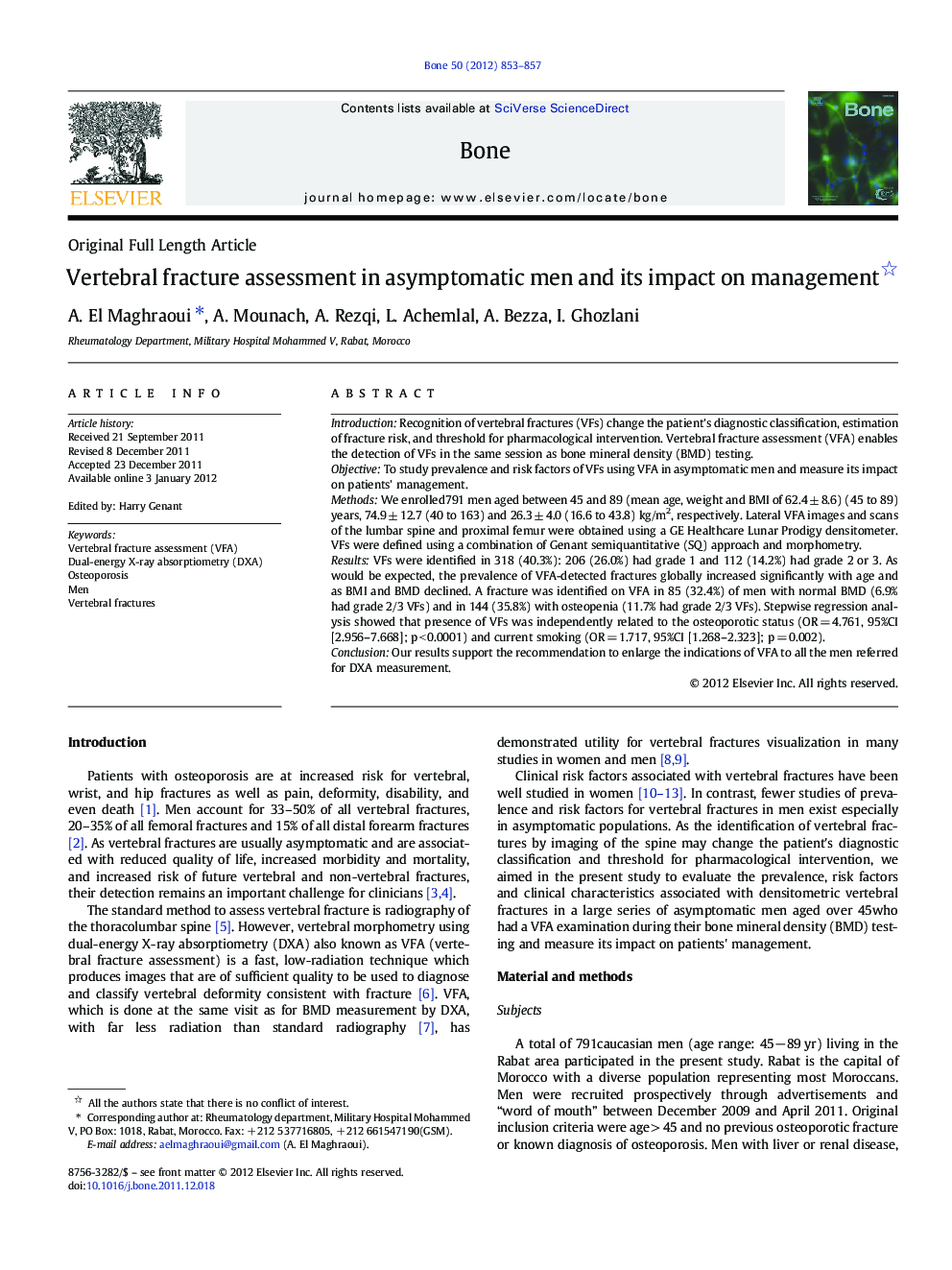 Vertebral fracture assessment in asymptomatic men and its impact on management 