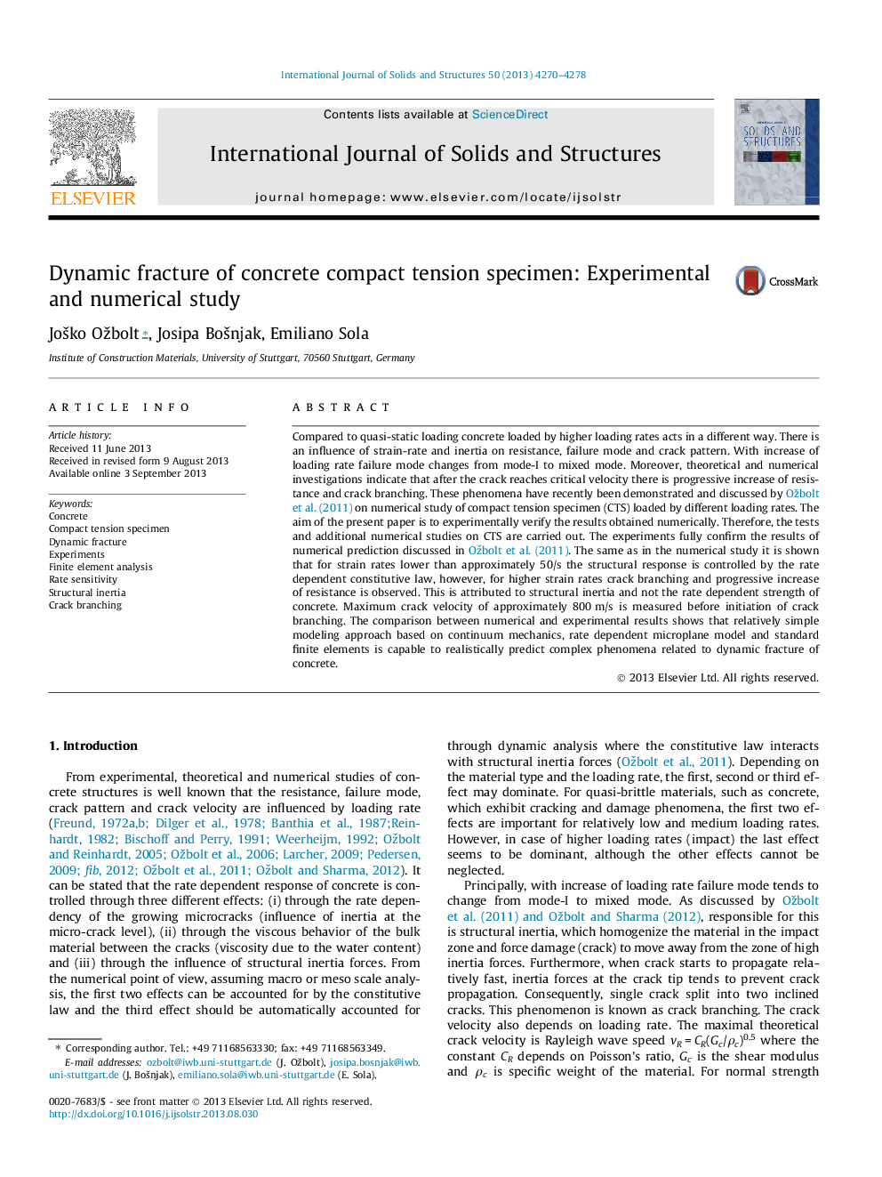 Dynamic fracture of concrete compact tension specimen: Experimental and numerical study