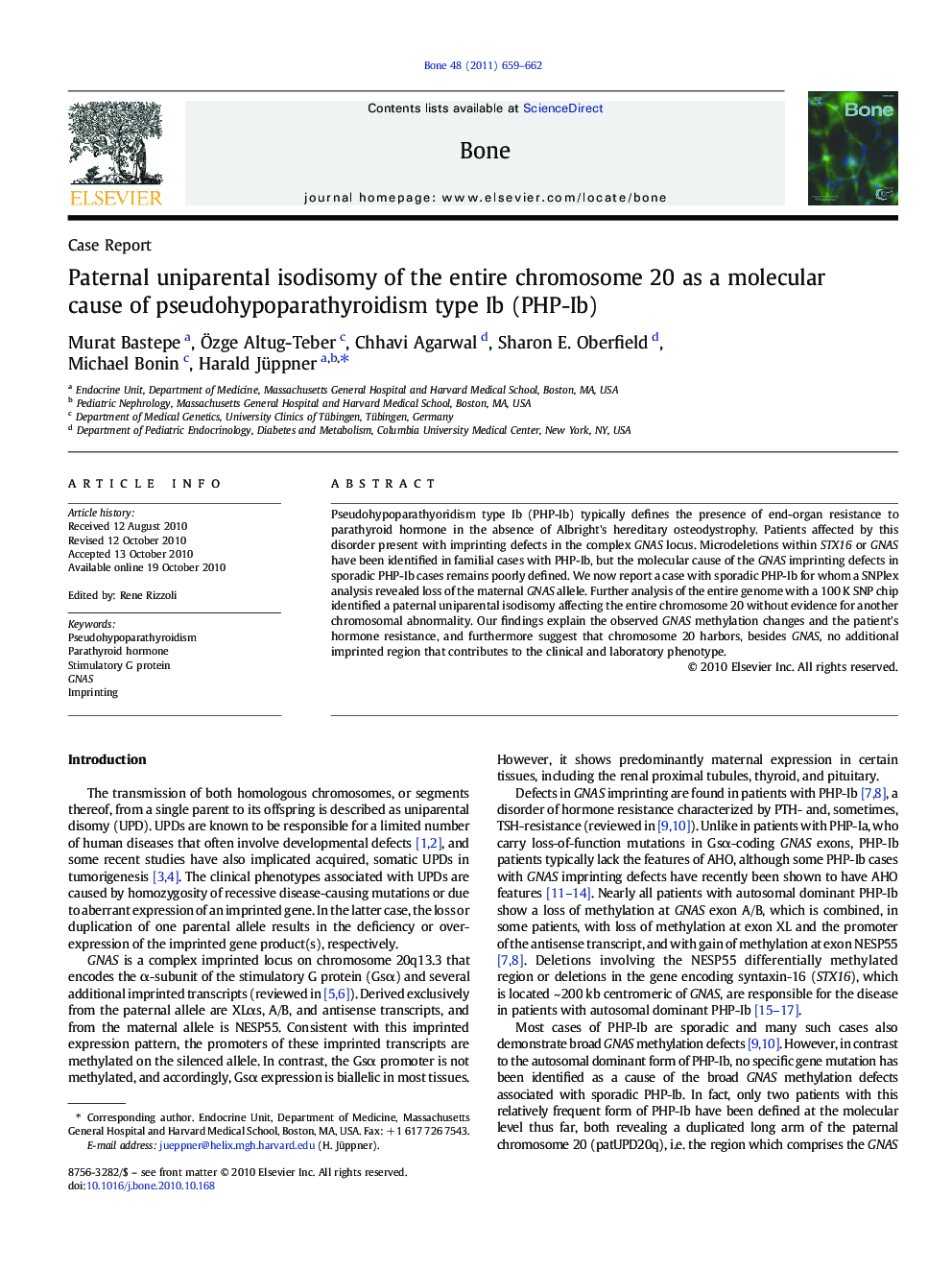 Paternal uniparental isodisomy of the entire chromosome 20 as a molecular cause of pseudohypoparathyroidism type Ib (PHP-Ib)