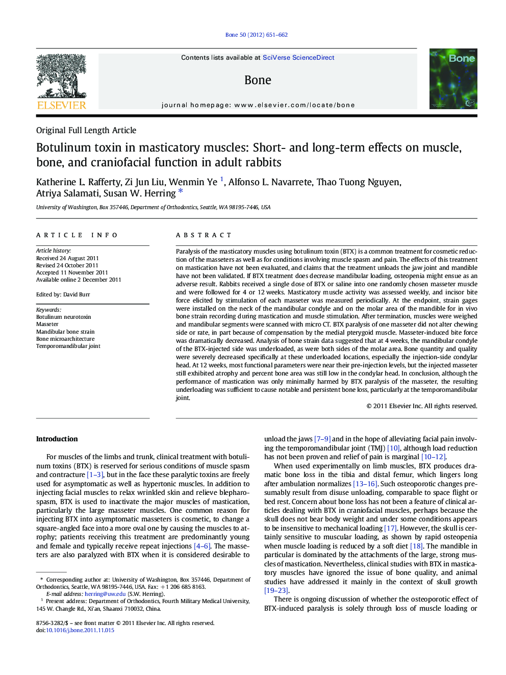 Botulinum toxin in masticatory muscles: Short- and long-term effects on muscle, bone, and craniofacial function in adult rabbits