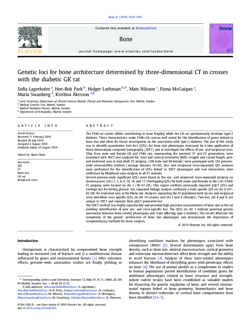 Genetic loci for bone architecture determined by three-dimensional CT in crosses with the diabetic GK rat