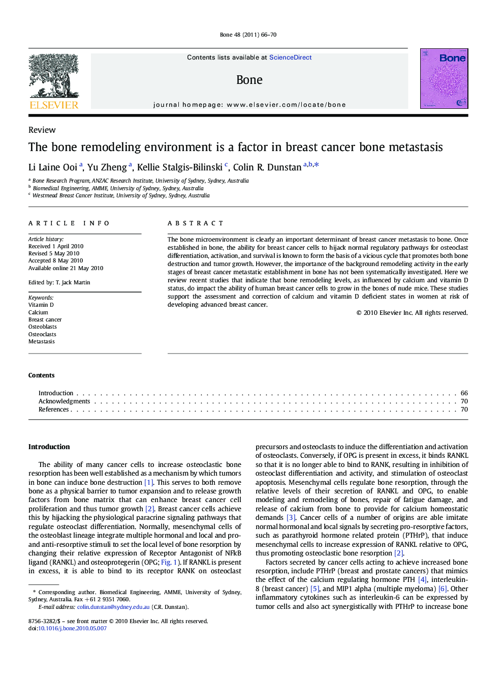 The bone remodeling environment is a factor in breast cancer bone metastasis