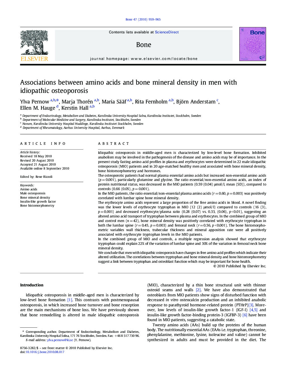 Associations between amino acids and bone mineral density in men with idiopathic osteoporosis