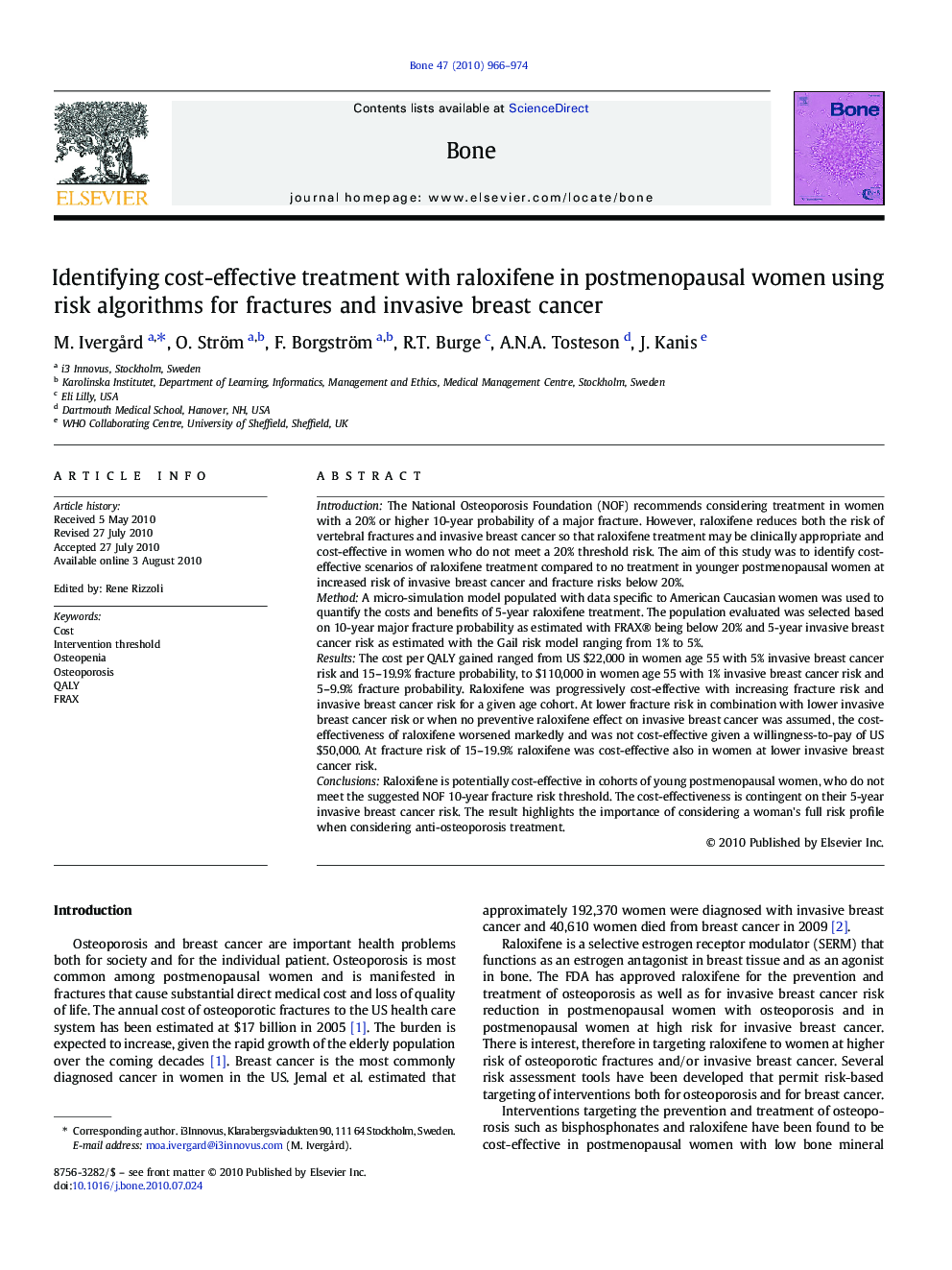 Identifying cost-effective treatment with raloxifene in postmenopausal women using risk algorithms for fractures and invasive breast cancer