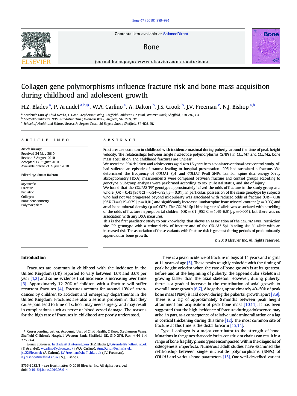 Collagen gene polymorphisms influence fracture risk and bone mass acquisition during childhood and adolescent growth