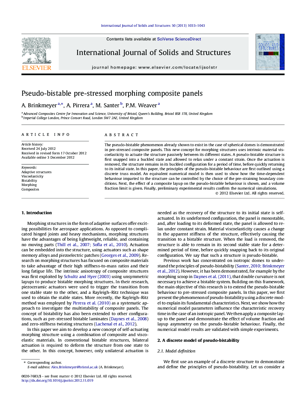 Pseudo-bistable pre-stressed morphing composite panels