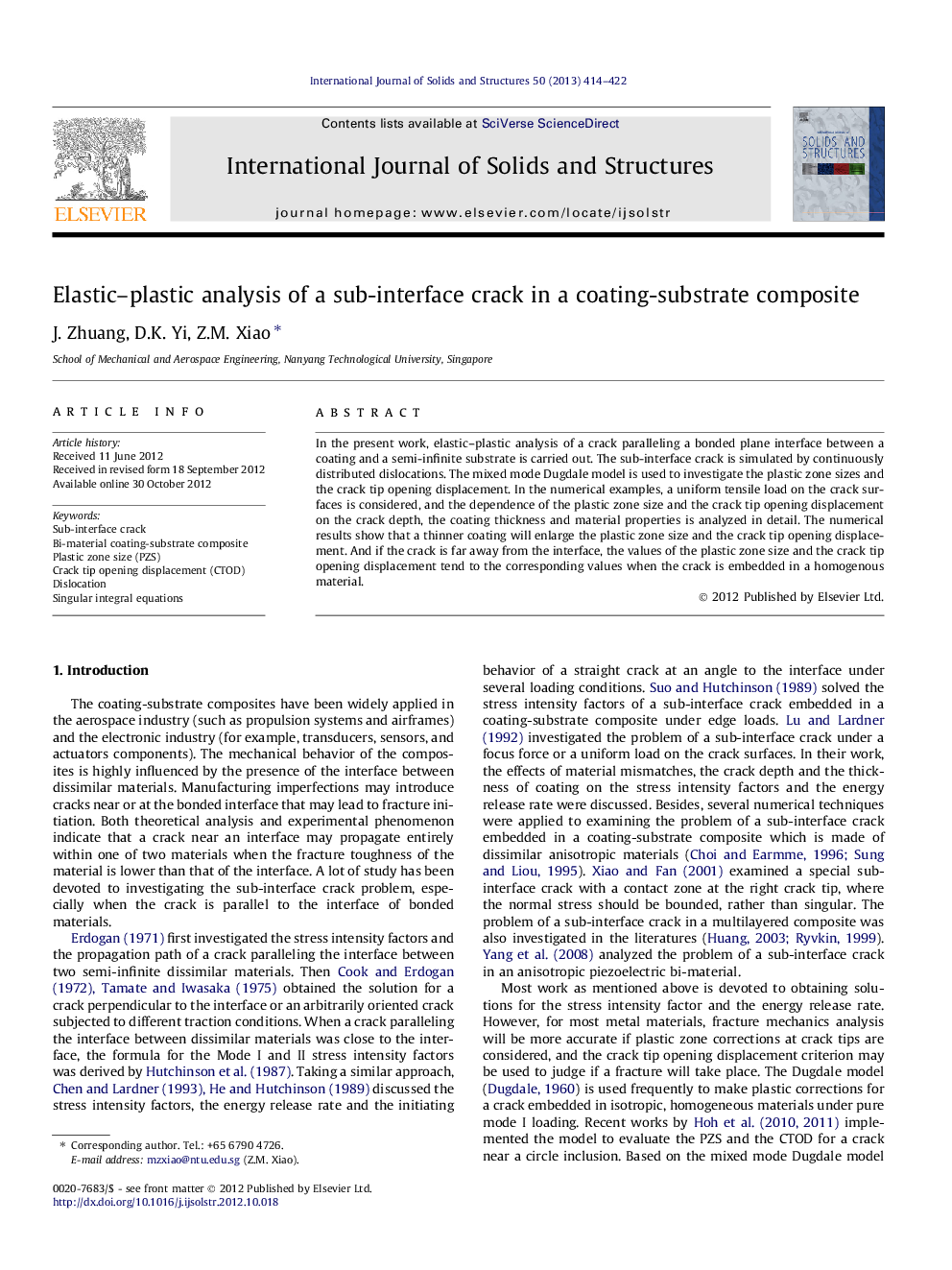 Elastic–plastic analysis of a sub-interface crack in a coating-substrate composite