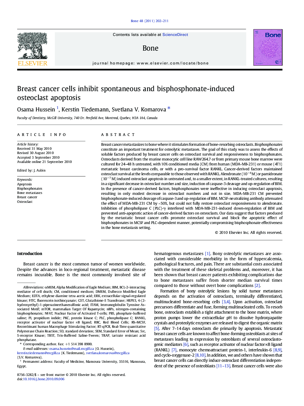 Breast cancer cells inhibit spontaneous and bisphosphonate-induced osteoclast apoptosis