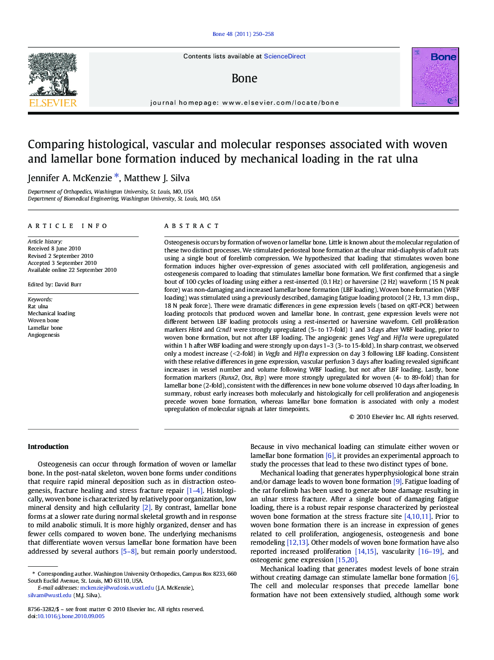 Comparing histological, vascular and molecular responses associated with woven and lamellar bone formation induced by mechanical loading in the rat ulna