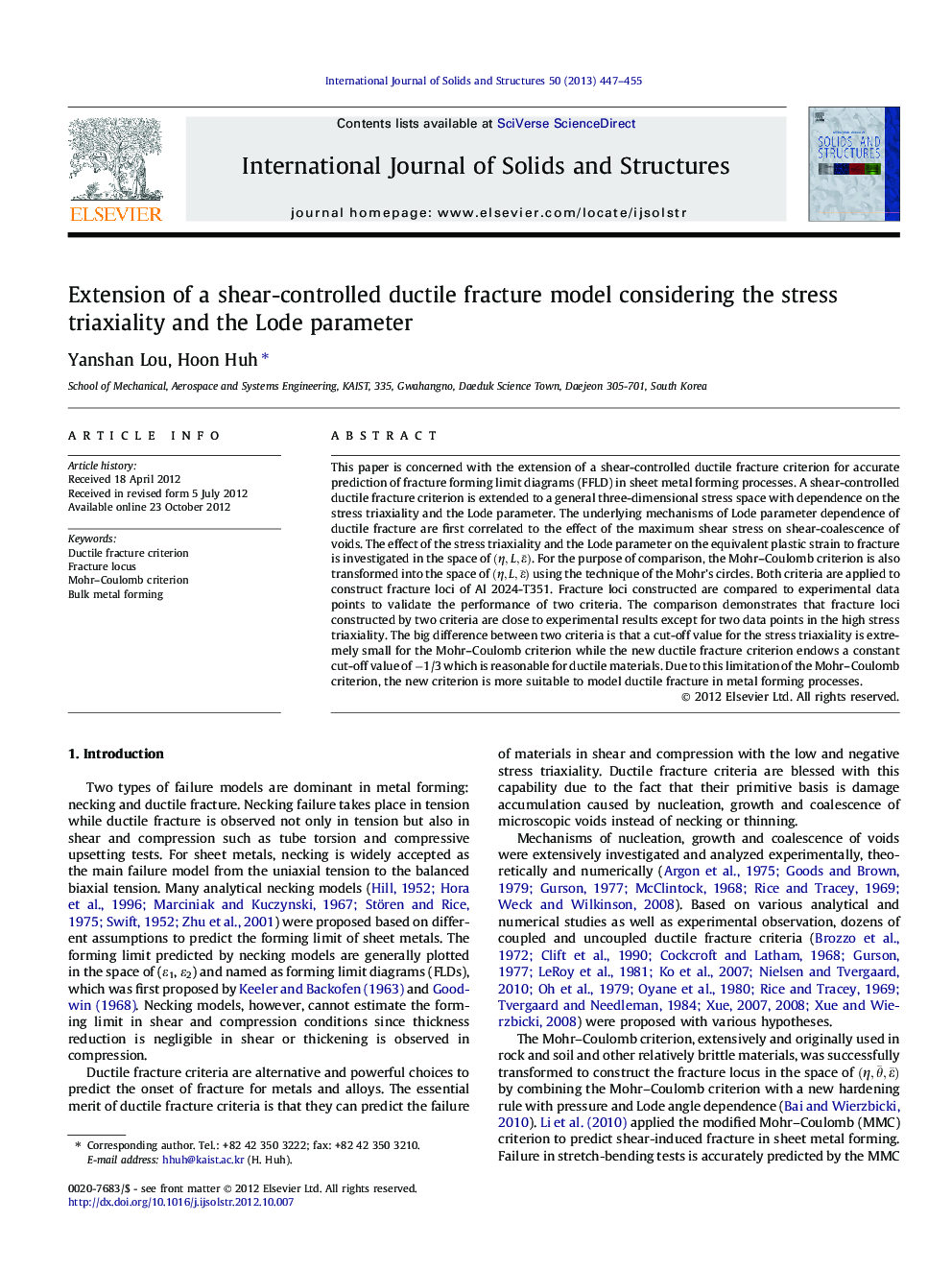 Extension of a shear-controlled ductile fracture model considering the stress triaxiality and the Lode parameter