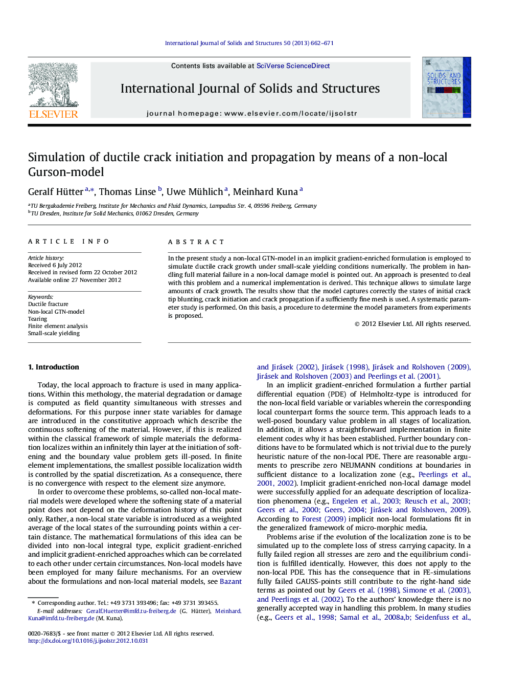 Simulation of ductile crack initiation and propagation by means of a non-local Gurson-model