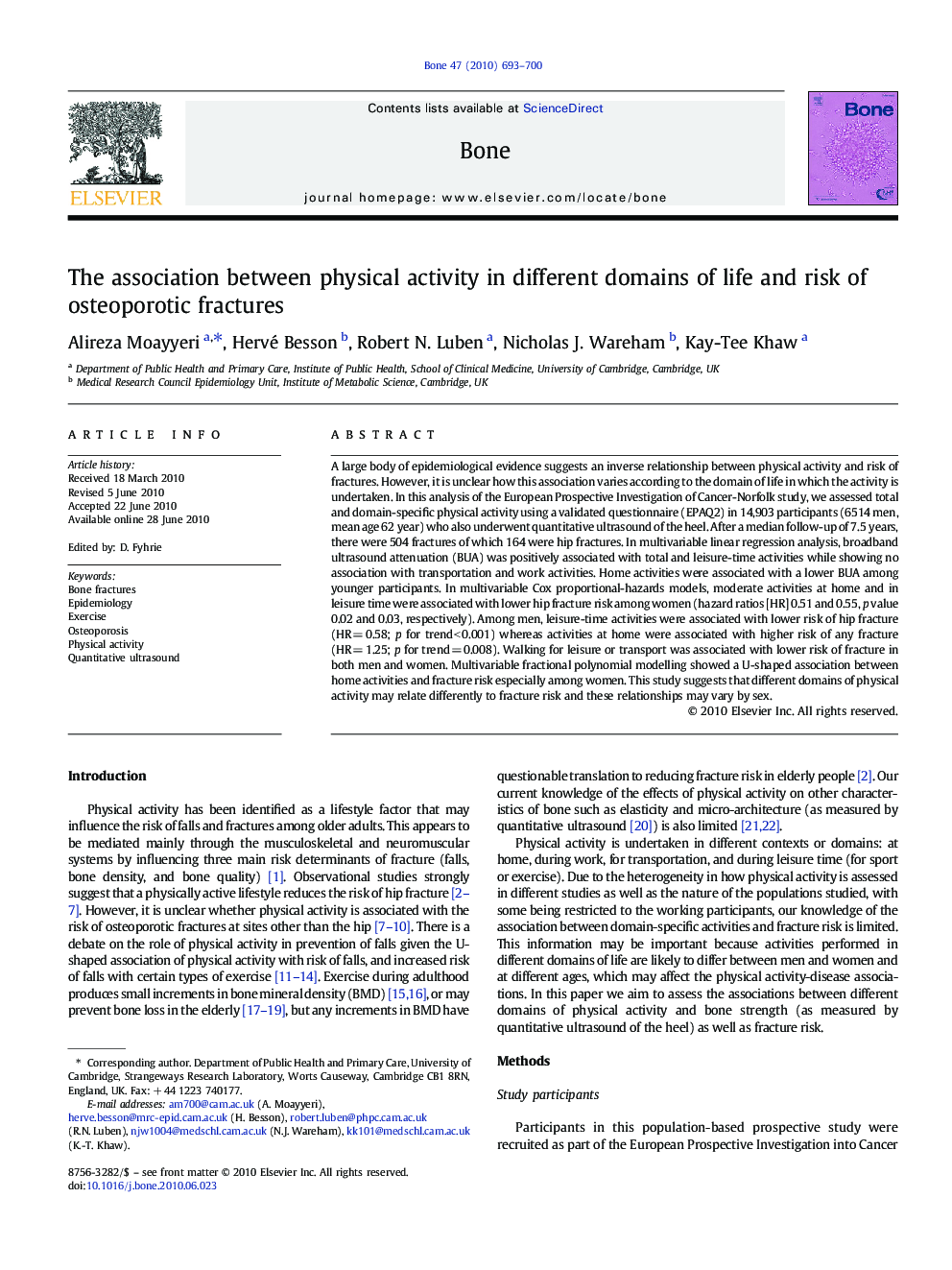 The association between physical activity in different domains of life and risk of osteoporotic fractures