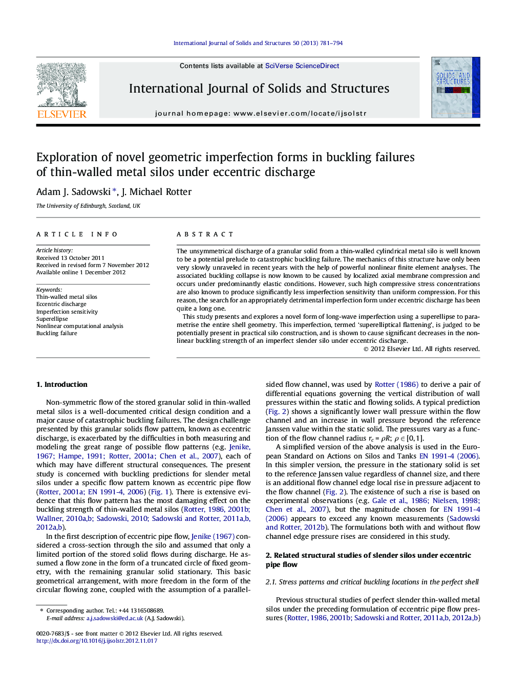 Exploration of novel geometric imperfection forms in buckling failures of thin-walled metal silos under eccentric discharge