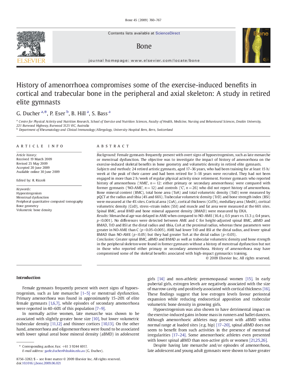 History of amenorrhoea compromises some of the exercise-induced benefits in cortical and trabecular bone in the peripheral and axial skeleton: A study in retired elite gymnasts