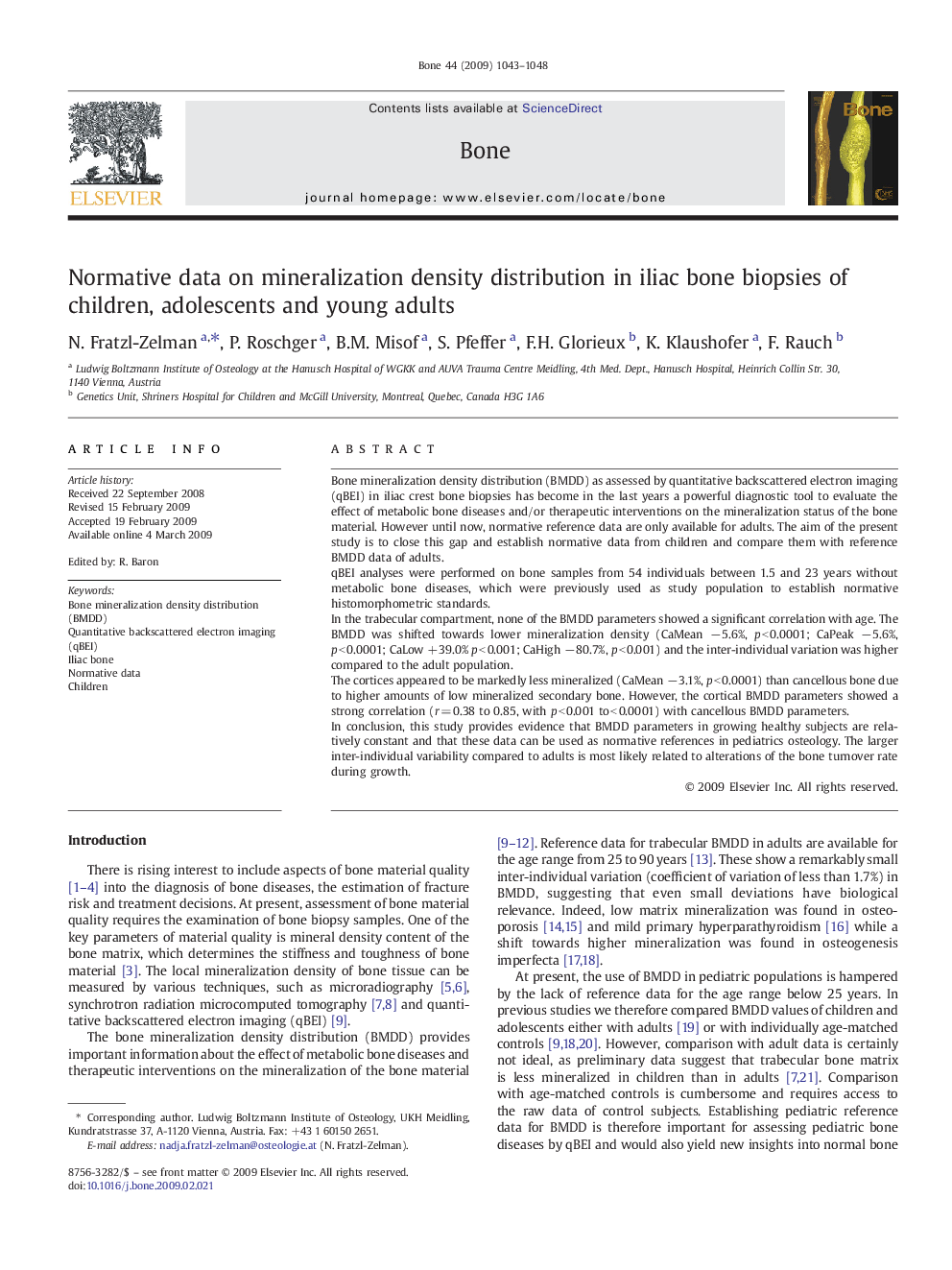 Normative data on mineralization density distribution in iliac bone biopsies of children, adolescents and young adults