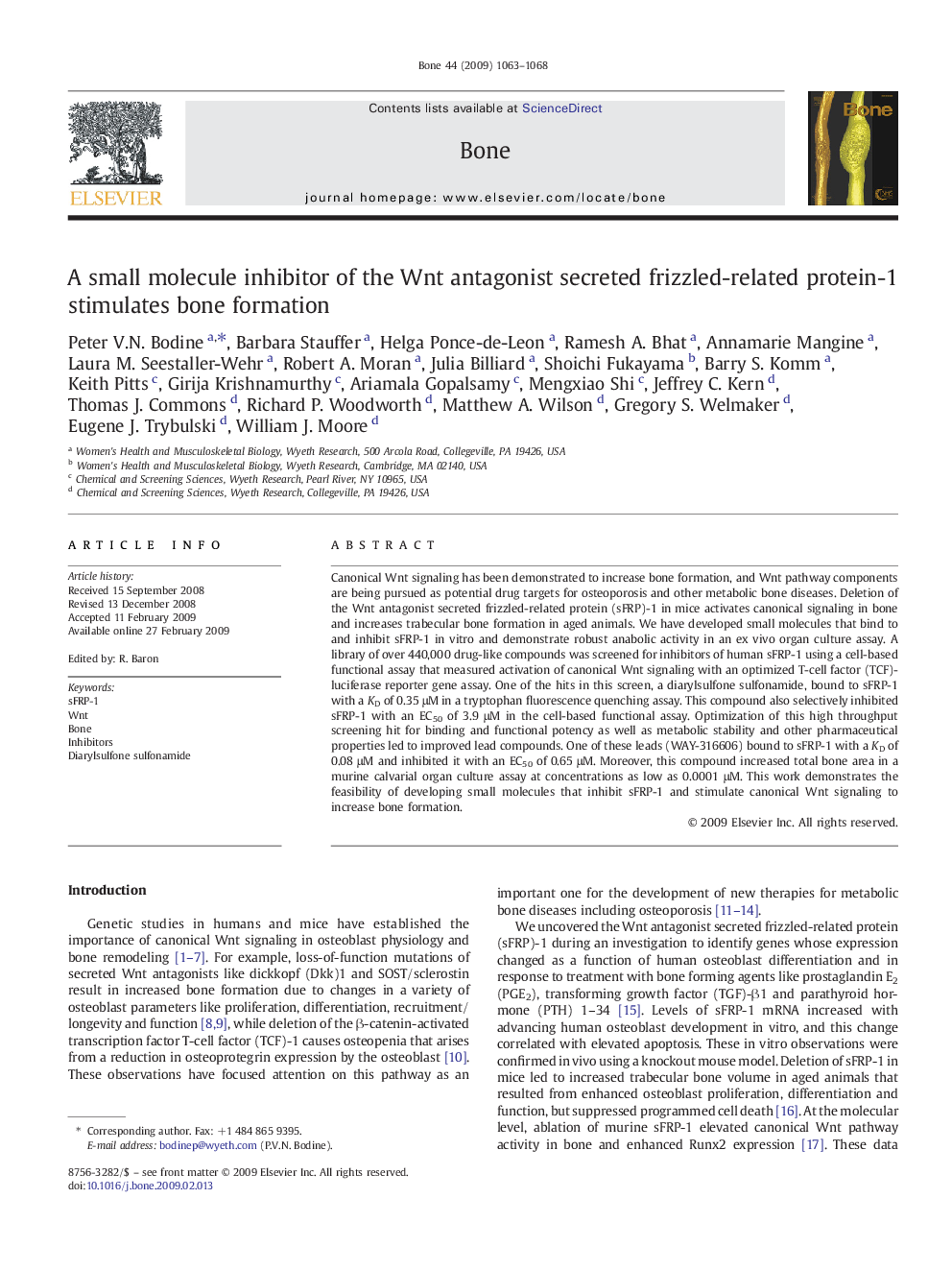 A small molecule inhibitor of the Wnt antagonist secreted frizzled-related protein-1 stimulates bone formation