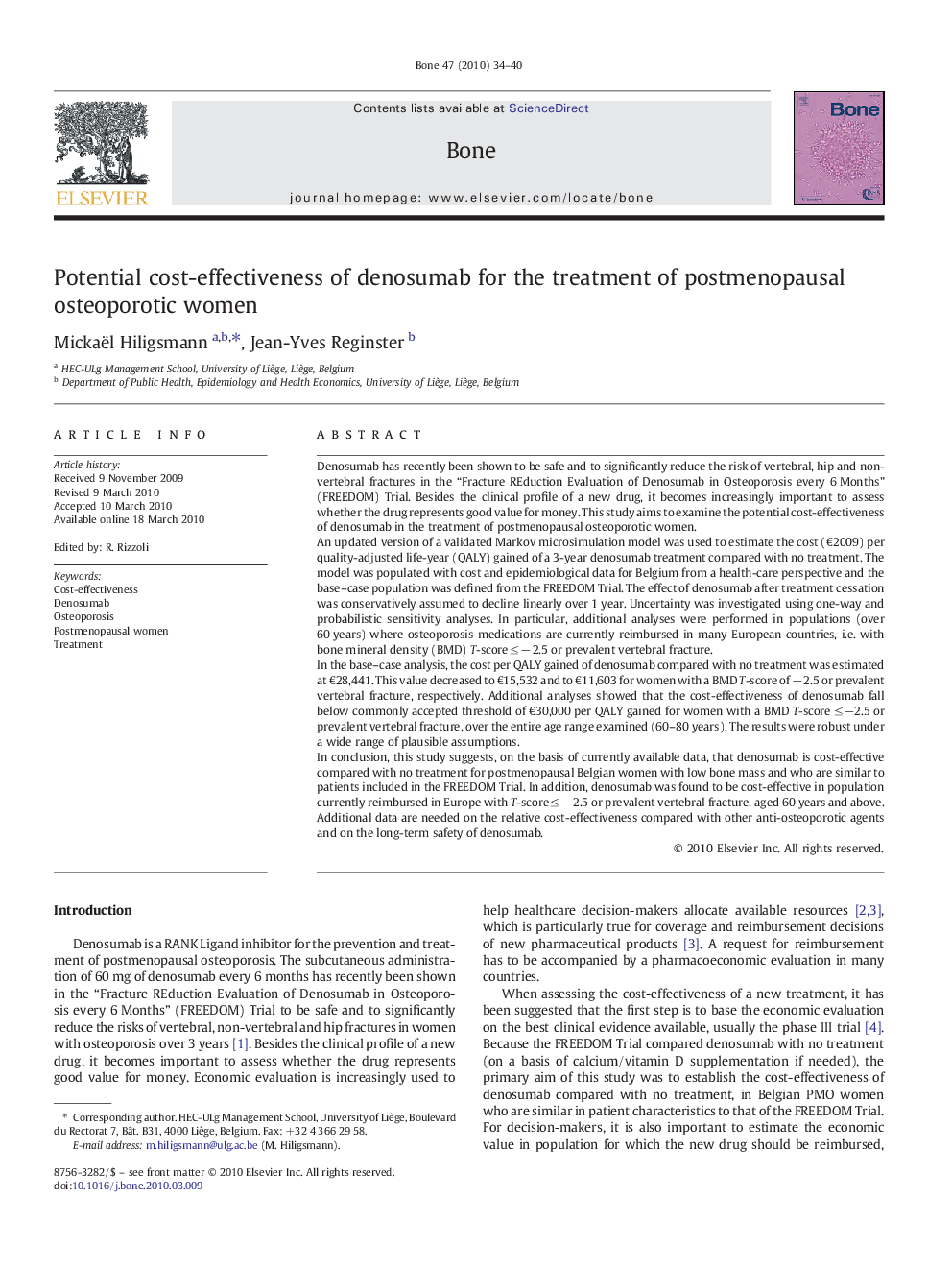 Potential cost-effectiveness of denosumab for the treatment of postmenopausal osteoporotic women