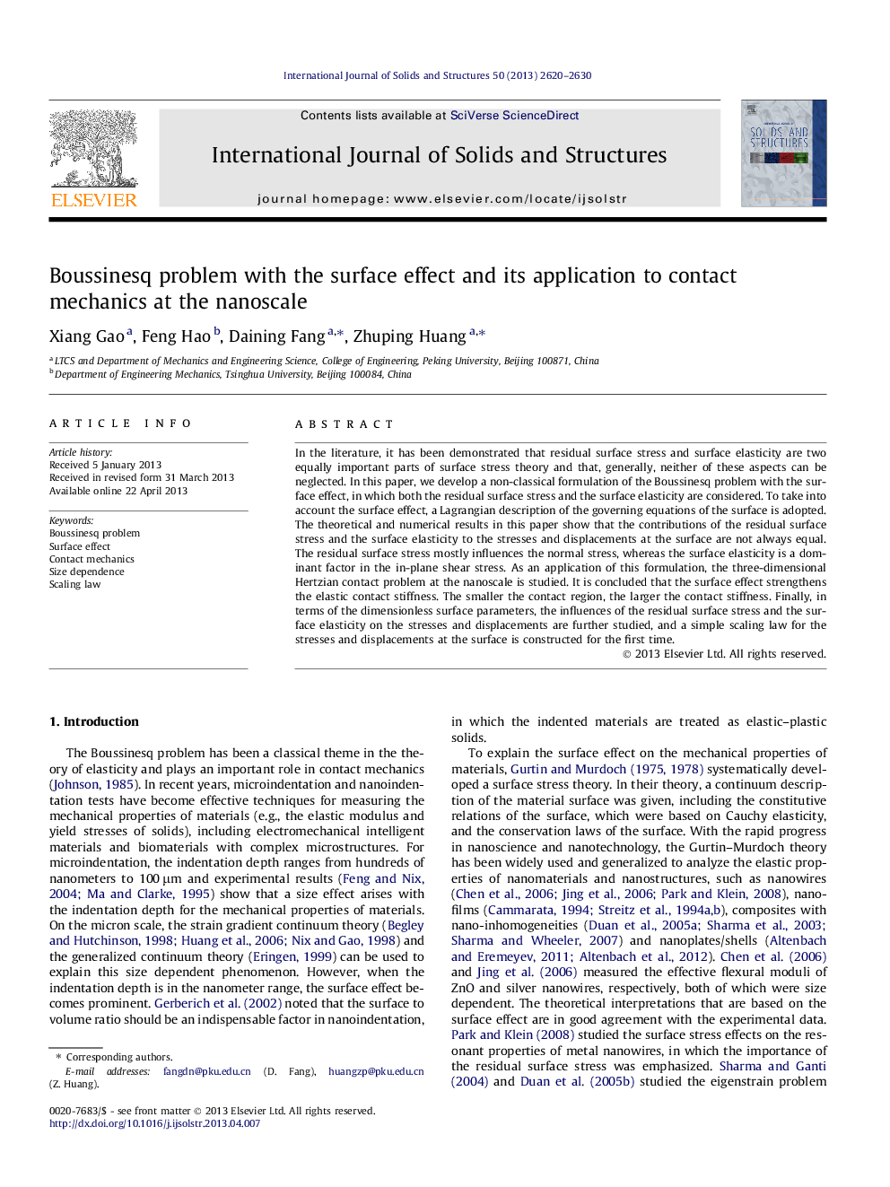 Boussinesq problem with the surface effect and its application to contact mechanics at the nanoscale