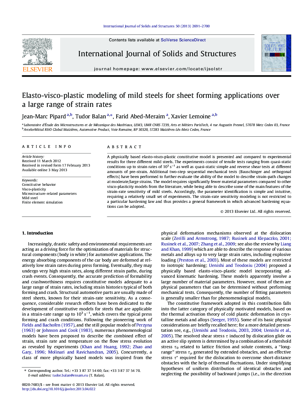 Elasto-visco-plastic modeling of mild steels for sheet forming applications over a large range of strain rates