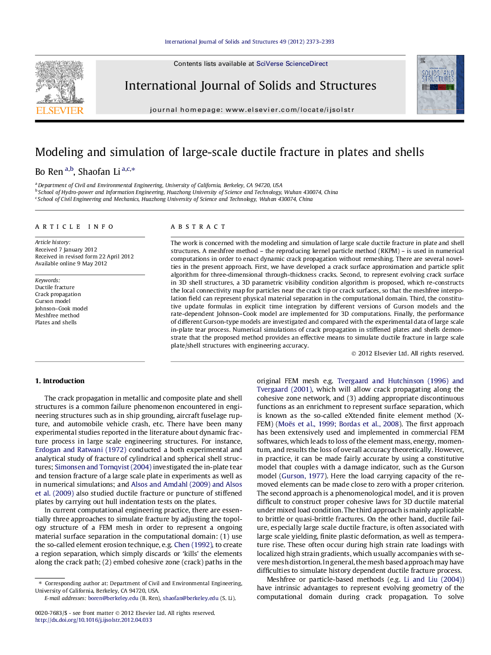 Modeling and simulation of large-scale ductile fracture in plates and shells