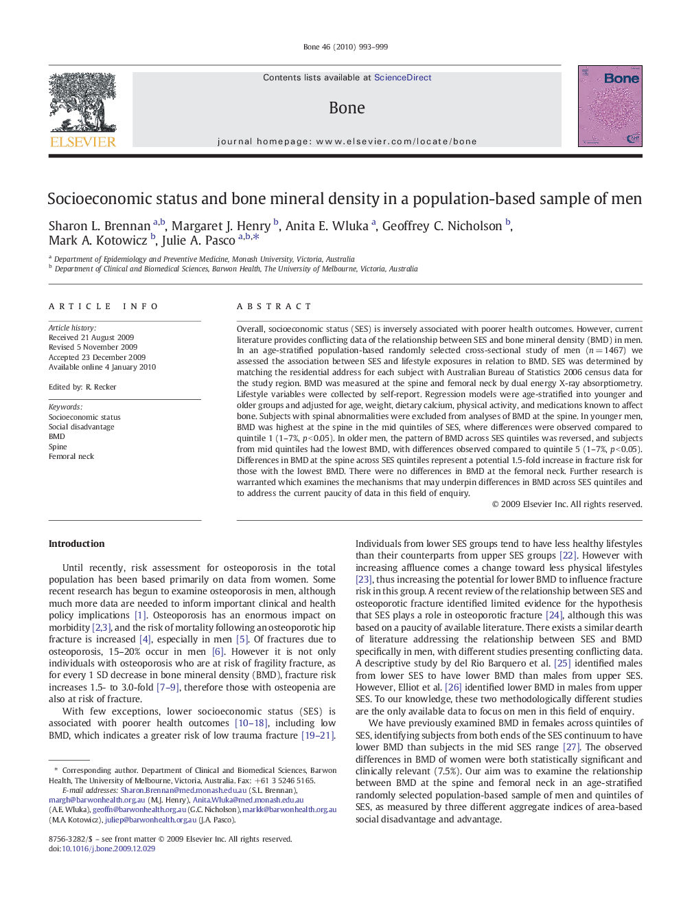 Socioeconomic status and bone mineral density in a population-based sample of men