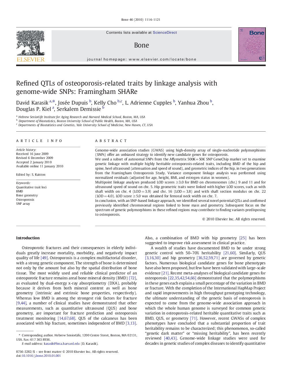 Refined QTLs of osteoporosis-related traits by linkage analysis with genome-wide SNPs: Framingham SHARe