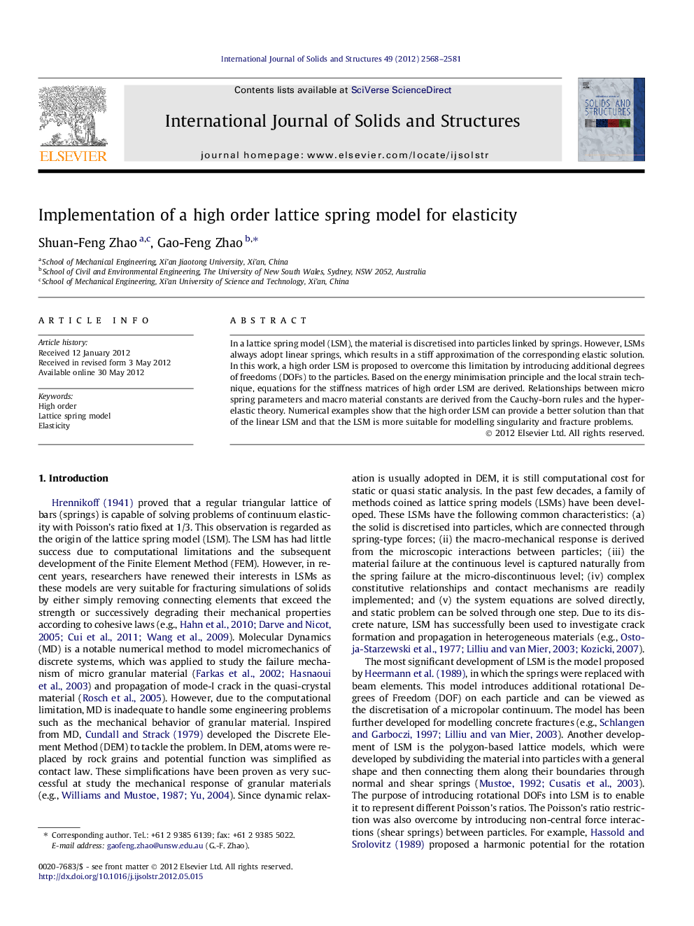 Implementation of a high order lattice spring model for elasticity