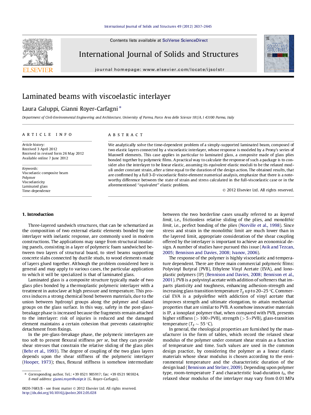 Laminated beams with viscoelastic interlayer