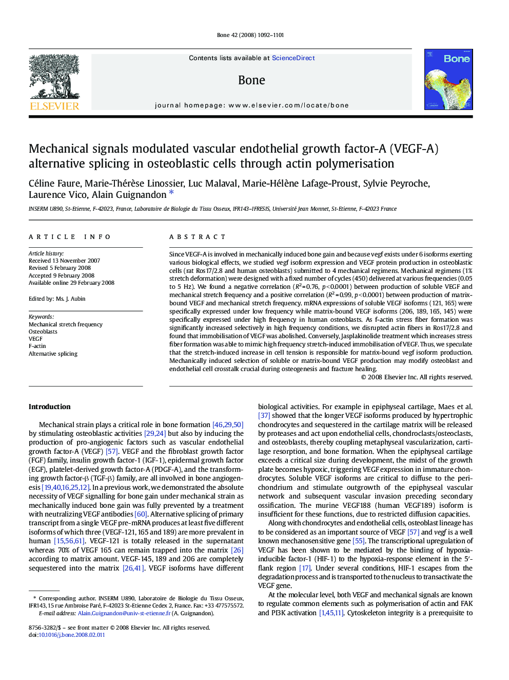 Mechanical signals modulated vascular endothelial growth factor-A (VEGF-A) alternative splicing in osteoblastic cells through actin polymerisation