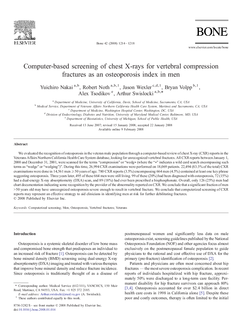 Computer-based screening of chest X-rays for vertebral compression fractures as an osteoporosis index in men