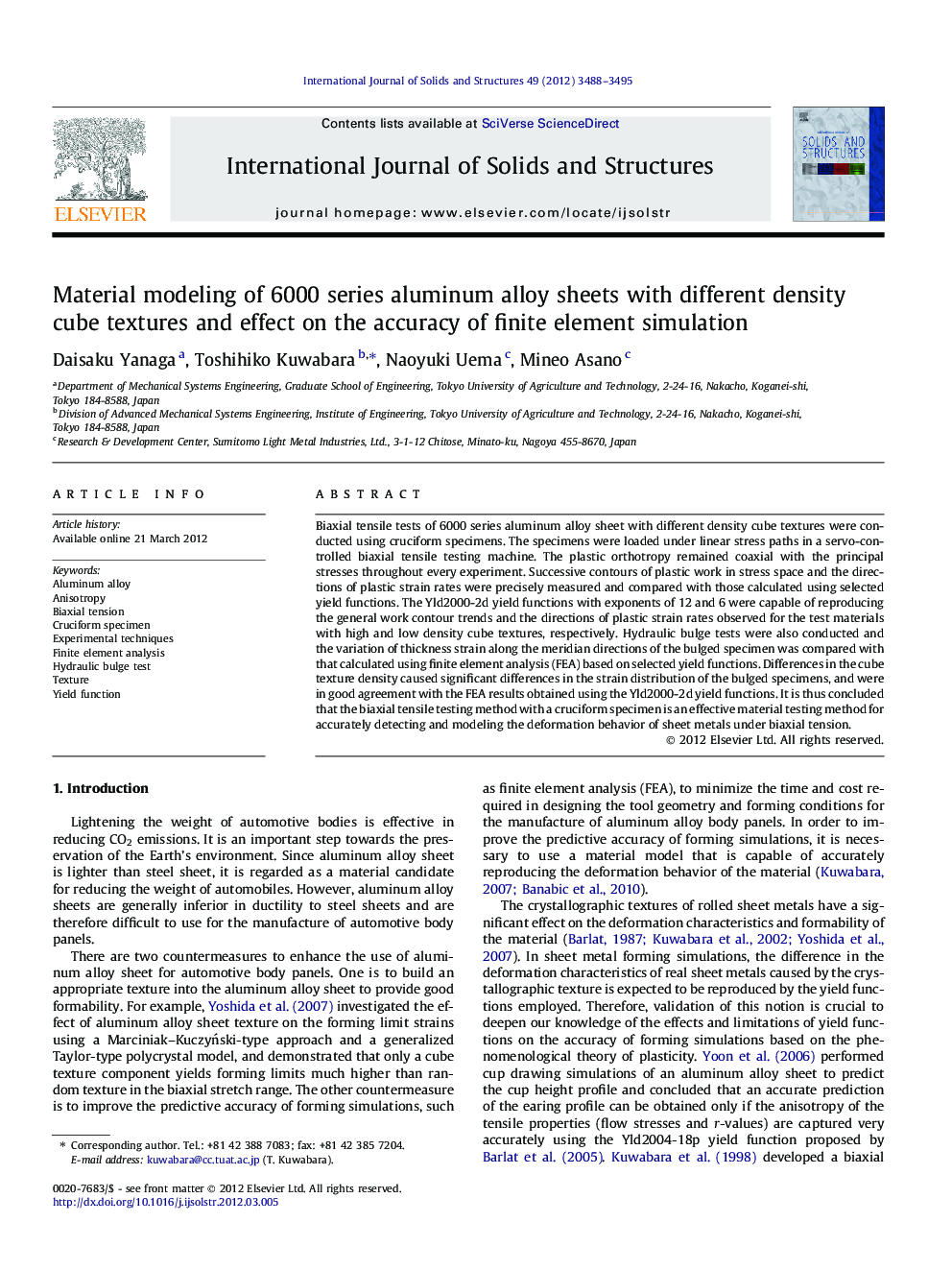 Material modeling of 6000 series aluminum alloy sheets with different density cube textures and effect on the accuracy of finite element simulation