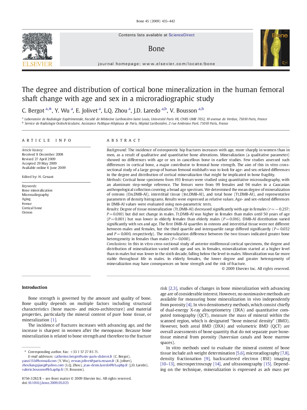 The degree and distribution of cortical bone mineralization in the human femoral shaft change with age and sex in a microradiographic study