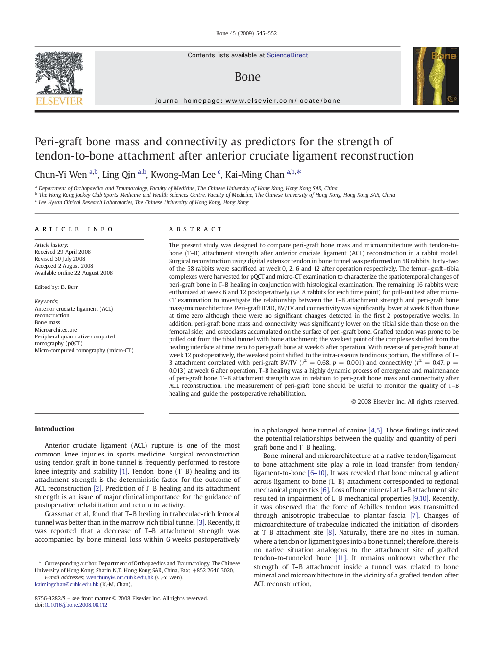 Peri-graft bone mass and connectivity as predictors for the strength of tendon-to-bone attachment after anterior cruciate ligament reconstruction